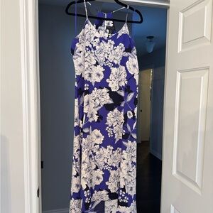 Tahari Blue and White Floral High Low Dress